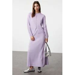 Trendyol Lilac Button Detailed Knitwear Cardigan Skirt Bottom-Top Set