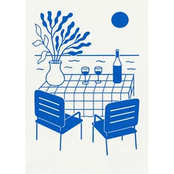 Plakat 20x31 cm minimalističen poletni vinski teraso morske počitnice moder A4