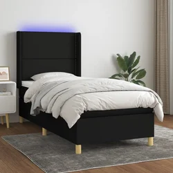 Vidaxl Box spring postelja z vzmetnico LED črna 100x200 cm blago