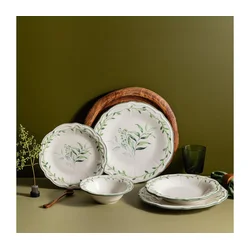 24-delni jedilni servis, bela/zelena, porcelan