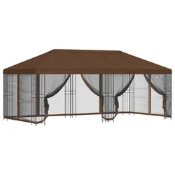 Vidaxl Paviljon s stenami 6 x 3 m Rjava Poliester in jeklo 190