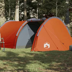 Greatstore Šotor za kampiranje za 4 osebe siv oranžen 405x170x106 cm 185T