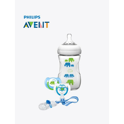 Avent Poklon Set Plavo Slonče (flašica + 2 x varalica + lančić za varalicu)