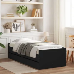 Vidaxl Posteljni okvir s predali črn 90x190 cm