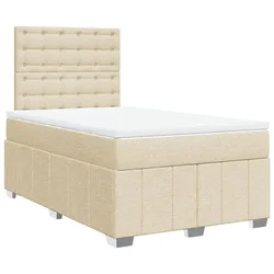 Vidaxl Box spring postelja z vzmetnico krem 120x200 cm blago