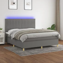 Vidaxl Box spring postelja z vzmetnico LED temno siva 160x200 cm blago