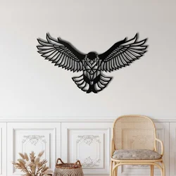 WallXpert metalni zidni ukras 5002, geometrijski orao raširenih krila, 61 x 31 cm, crni