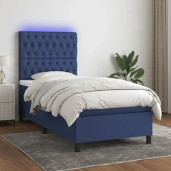 Vidaxl Box spring postelja z vzmetnico LED modra 90x190 cm blago