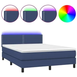 Vidaxl Box spring postelja z vzmetnico LED modra 140x190 cm blago