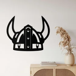 WallXpert metalni zidni ukras 5255, vikinški šlem sa rogovima, 37 x 45 cm, crni