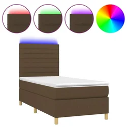Vidaxl Box spring postelja z vzmetnico LED temno rjava 80x200 cm blago