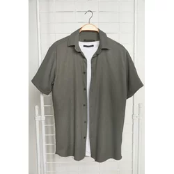 Trendyol Khaki Regular Fit Short Sleeve Textured Knitted Shirt