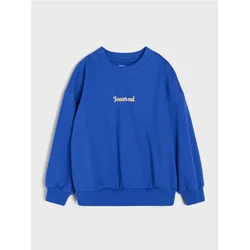 Sinsay - Pamučna crewneck dukserica sa natpisom - indigo