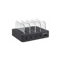 MANHATTAN USB punjač 4-port 102261 5V/2.4V/34W/držač za telefon Crni