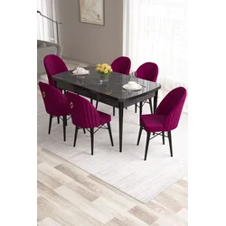 Hanah Home Set Trpezarijski sto i 6 stolica Roz, Bordo-crni