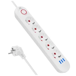 slomart Podaljšek Maclean 5 vtičnic + 3xUSB, 1.5m, bel