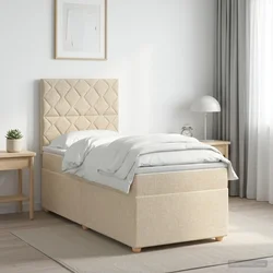 Vidaxl Postelja boxspring z vzmetnico Krem 90 x 200 cm Blago