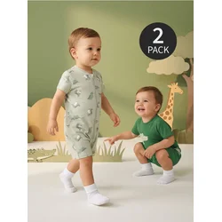 Sinsay - Pamučni rampers sa printom krokodila 2 pack - svetlozelena