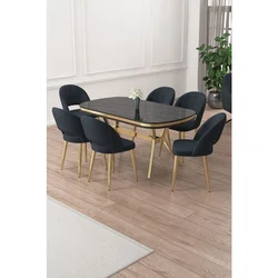 Hanah Home trpezarijski set Jita, sto i 6 stolica, ploča u dekoru Sonata, zlatne noge, antracit tkanina Babyface