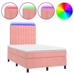 Krevet box spring s madracem LED ružičasti 120x190cm baršunasti