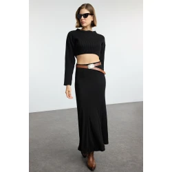 Trendyol Black Plain Stitch Detailed Maxi Flexible Skirt