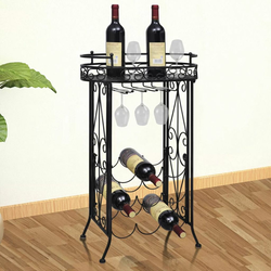 Stalak za Vino s Držačem Čaša za 9 Boca Metalni