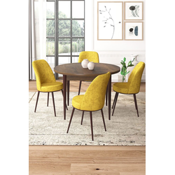 Hanah Home Set Trpezarijski sto i 4 stolice, Žuto-braon