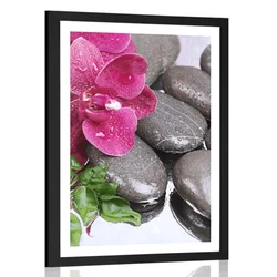Plakat s paspartujem cvetoča orhideja in wellness kamni - 40x60 no frame