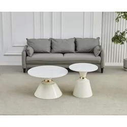 Klub sto 6164 set Bela keramička ploča/Bele metalne noge fi 70+fi 50 ( 800-633 )