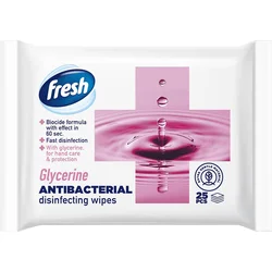 FRESH Vlažne maramice, Antibakterijske, Glicerin, 25 komada