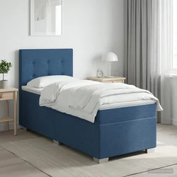 vidaXL Postelja boxspring z vzmetnico Modra 90 x 200 cm Blago