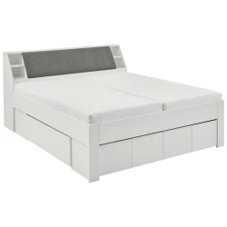 Carryhome POSTELJA 180 cm  x 200 cm , tekstil, leseni material siva, bela