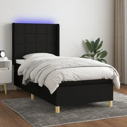 shumee Box spring postelja z vzmetnico LED črna 80x200 cm blago
