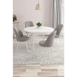 Hanah Home trpezarijski set Kea, sto i 4 stolice, bela ploča, siva tkanina Babyface