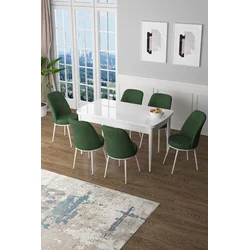 Hanah Home Set Trpezarijski sto i 6 stolica Zen, Zeleno-beli