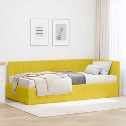 Kutni krevetni okvir s madracem s uzglavljem 2 pcs Žuta Baršun
