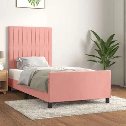 Vidaxl Posteljni okvir z vzglavjem roza 90x190 cm žamet