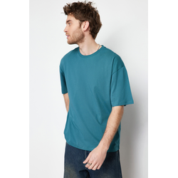Trendyol Emerald Green Oversize/Wide-Fit Basic 100% Cotton T-Shirt