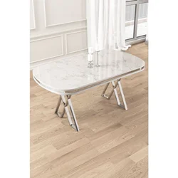 Hanah Home trpezarijski sto Afe, 168 × 90 cm, ploča u dekoru belog mermera, hromirane noge