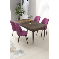Hanah Home Set Trpezarijski sto i 4 stolice Nil, Ljubičasto-braon
