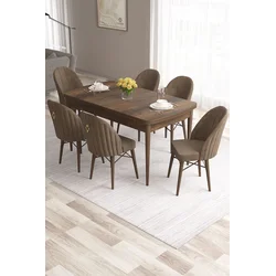 Hanah Home Set Trpezarijski sto i 6 stolica Roz, Braon