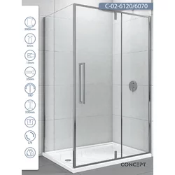 CONCEPT Tuš kabina Absolut, Providno staklo 8mm, Srebrni ram, 120x70x200cm