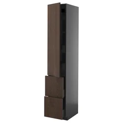 METOD/KNIVSHULT Visoka omara+plc/4prd/vrata/2 ličn, črno siva/Sinarp rjava, 40x60x220 cm