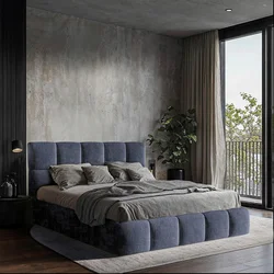 MID.YOU OBLAZINJENA POSTELJA 140 cm x 200 cm , les, tekstil, leseni material modrosiva