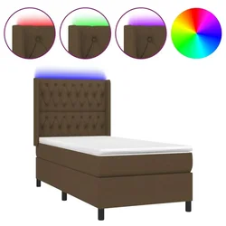 Vidaxl Box spring postelja z vzmetnico LED temno rjava 100x200cm blago