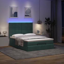 Otomanski krevet s madracima&LED tamnozeleni 140x200cm baršun