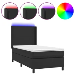 Krevet box spring s madracem LED crni 100x200cm od umjetne kože