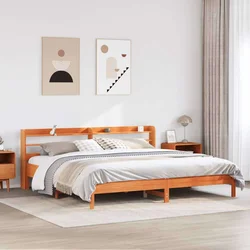 vidaXL vidaXL Posteljni okvir z vzglavjem voščeno rjava 200x200 cm borovina, (21303855)