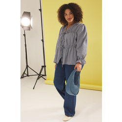 Trendyol Curve Navy Blue Seersucker Woven Plus Size Blouse