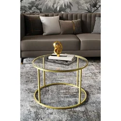 Hanah Home Royal klub sto O 75 cm, zlatna / providno staklo